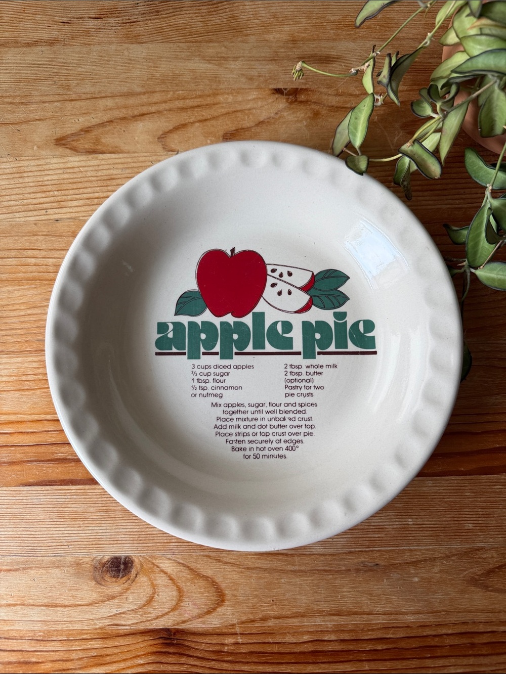 Vintage Apple Pie Ceramic Pie Plate